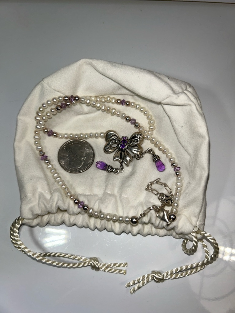 NWOT Carolyn Pollack Sterling Silver Genuine Amethyst & Pearl Designer Necklace - Picture 8 of 9